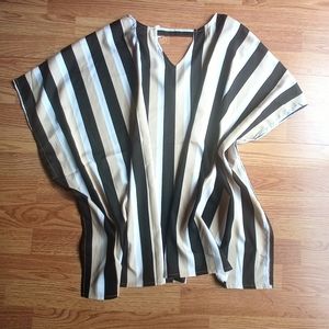 P** NWT women's plus cape style top,blk/tan/white stripe sz 2X